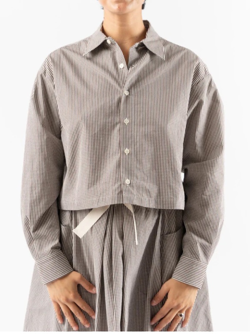 Nicholson and Nicholson Brown Check Gingham Button Down Crop Long Sleeve Blouse